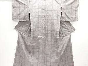 未使用品　格子織り出し手織り紬着物